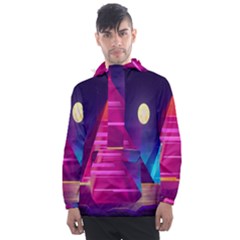 Egyptian-pyramids-night-landscape-cartoon Men s Front Pocket Pullover Windbreaker by Salman4z