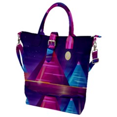 Egyptian-pyramids-night-landscape-cartoon Buckle Top Tote Bag by Salman4z