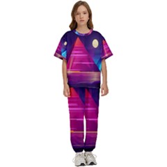 Egyptian-pyramids-night-landscape-cartoon Kids  Tee And Pants Sports Set by Salman4z