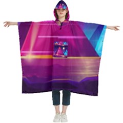 Egyptian-pyramids-night-landscape-cartoon Women s Hooded Rain Ponchos by Salman4z