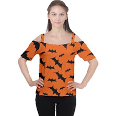 Halloween-card-with-bats-flying-pattern Cutout Shoulder Tee