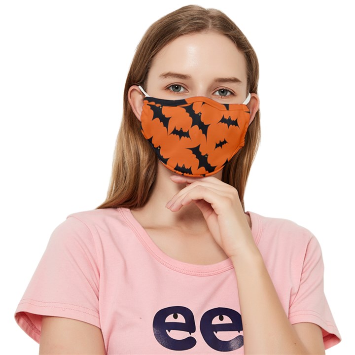 Halloween-card-with-bats-flying-pattern Fitted Cloth Face Mask (Adult)