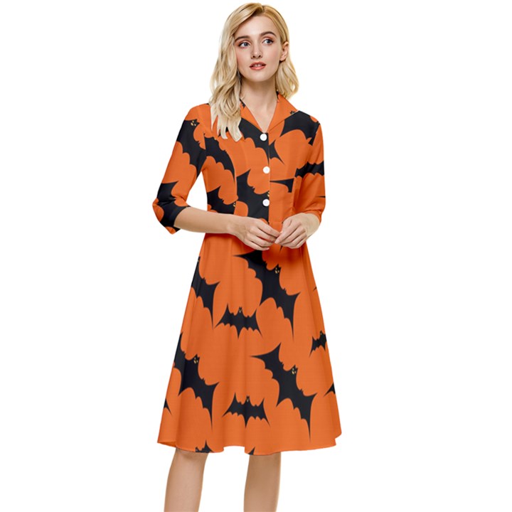 Halloween-card-with-bats-flying-pattern Classy Knee Length Dress