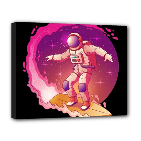 Astronaut-spacesuit-standing-surfboard-surfing-milky-way-stars Deluxe Canvas 20  X 16  (stretched) by Salman4z