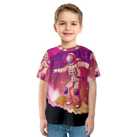 Astronaut-spacesuit-standing-surfboard-surfing-milky-way-stars Kids  Sport Mesh Tee by Salman4z