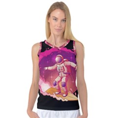 Astronaut-spacesuit-standing-surfboard-surfing-milky-way-stars Women s Basketball Tank Top by Salman4z