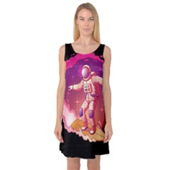 Astronaut-spacesuit-standing-surfboard-surfing-milky-way-stars Sleeveless Satin Nightdress by Salman4z