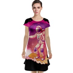 Astronaut-spacesuit-standing-surfboard-surfing-milky-way-stars Cap Sleeve Nightdress by Salman4z