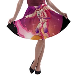 Astronaut-spacesuit-standing-surfboard-surfing-milky-way-stars A-line Skater Skirt by Salman4z