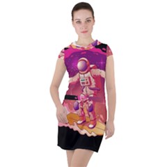 Astronaut-spacesuit-standing-surfboard-surfing-milky-way-stars Drawstring Hooded Dress by Salman4z