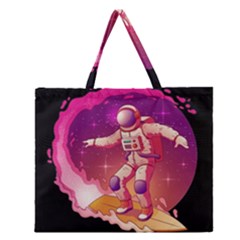 Astronaut-spacesuit-standing-surfboard-surfing-milky-way-stars Zipper Large Tote Bag by Salman4z