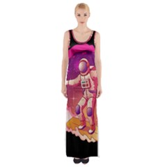 Astronaut-spacesuit-standing-surfboard-surfing-milky-way-stars Thigh Split Maxi Dress by Salman4z