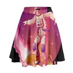 Astronaut-spacesuit-standing-surfboard-surfing-milky-way-stars High Waist Skirt by Salman4z