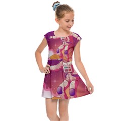 Astronaut-spacesuit-standing-surfboard-surfing-milky-way-stars Kids  Cap Sleeve Dress by Salman4z