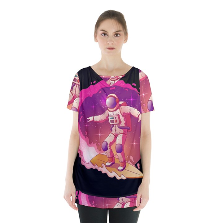 Astronaut-spacesuit-standing-surfboard-surfing-milky-way-stars Skirt Hem Sports Top