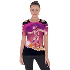 Astronaut-spacesuit-standing-surfboard-surfing-milky-way-stars Shoulder Cut Out Short Sleeve Top by Salman4z