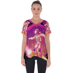 Astronaut-spacesuit-standing-surfboard-surfing-milky-way-stars Cut Out Side Drop Tee by Salman4z