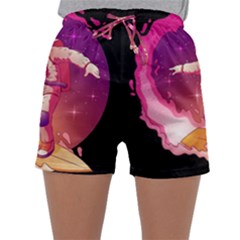 Astronaut-spacesuit-standing-surfboard-surfing-milky-way-stars Sleepwear Shorts by Salman4z