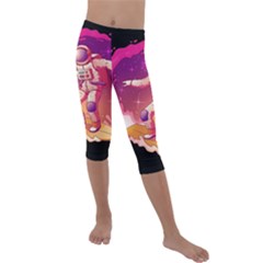 Astronaut-spacesuit-standing-surfboard-surfing-milky-way-stars Kids  Lightweight Velour Capri Leggings  by Salman4z