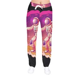 Astronaut-spacesuit-standing-surfboard-surfing-milky-way-stars Women Velvet Drawstring Pants by Salman4z