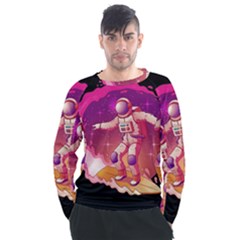 Astronaut-spacesuit-standing-surfboard-surfing-milky-way-stars Men s Long Sleeve Raglan Tee