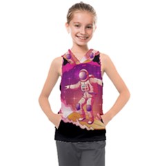 Astronaut-spacesuit-standing-surfboard-surfing-milky-way-stars Kids  Sleeveless Hoodie by Salman4z