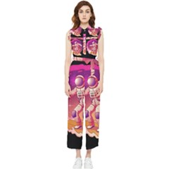 Astronaut-spacesuit-standing-surfboard-surfing-milky-way-stars Women s Frill Top Chiffon Jumpsuit by Salman4z