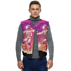 Astronaut-spacesuit-standing-surfboard-surfing-milky-way-stars Men s Short Button Up Puffer Vest	 by Salman4z