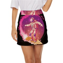 Astronaut-spacesuit-standing-surfboard-surfing-milky-way-stars Mini Front Wrap Skirt by Salman4z