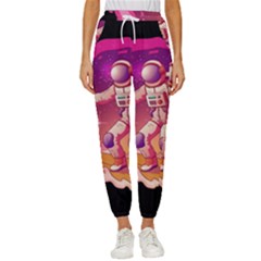 Astronaut-spacesuit-standing-surfboard-surfing-milky-way-stars Women s Cropped Drawstring Pants by Salman4z