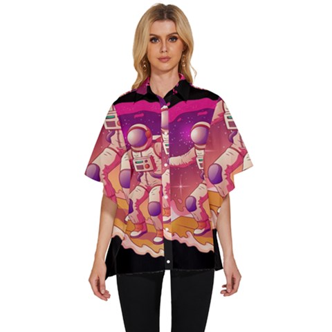 Astronaut-spacesuit-standing-surfboard-surfing-milky-way-stars Women s Batwing Button Up Shirt by Salman4z