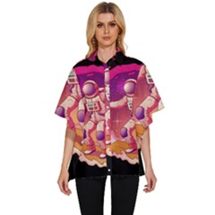 Astronaut-spacesuit-standing-surfboard-surfing-milky-way-stars Women s Batwing Button Up Shirt