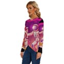 Astronaut-spacesuit-standing-surfboard-surfing-milky-way-stars Long Sleeve Crew Neck Pullover Top View2