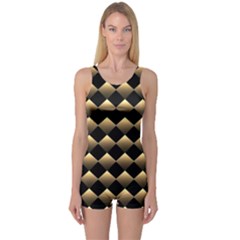 Golden Chess Board Background One Piece Boyleg Swimsuit