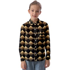 Golden Chess Board Background Kids  Long Sleeve Shirt