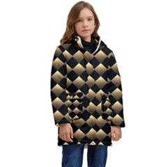 Golden Chess Board Background Kids  Hooded Longline Puffer Jacket by pakminggu