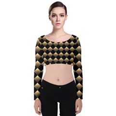 Golden Chess Board Background Velvet Long Sleeve Crop Top