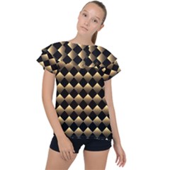 Golden Chess Board Background Ruffle Collar Chiffon Blouse