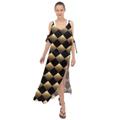 Golden Chess Board Background Maxi Chiffon Cover Up Dress