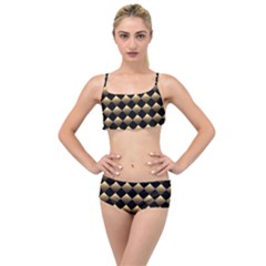 Golden Chess Board Background Layered Top Bikini Set