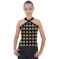 Golden Chess Board Background Cross Neck Velour Top