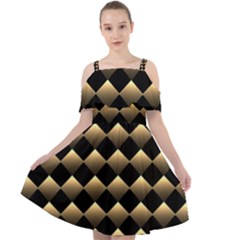 Golden Chess Board Background Cut Out Shoulders Chiffon Dress