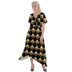 Golden Chess Board Background Cross Front Sharkbite Hem Maxi Dress