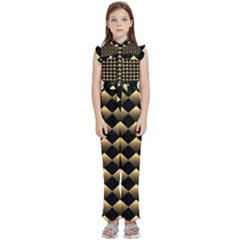 Golden Chess Board Background Kids  Sleeveless Ruffle Edge Band Collar Chiffon One Piece by pakminggu