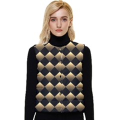 Golden Chess Board Background Women s Short Button Up Puffer Vest