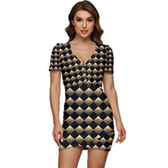 Golden Chess Board Background Low Cut Cap Sleeve Mini Dress