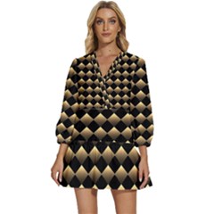 Golden Chess Board Background V-neck Placket Mini Dress