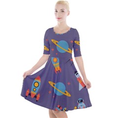 Space-seamless-pattern Quarter Sleeve A-line Dress by Salman4z