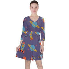 Space-seamless-pattern Quarter Sleeve Ruffle Waist Dress by Salman4z