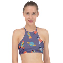 Space-seamless-pattern Racer Front Bikini Top by Salman4z